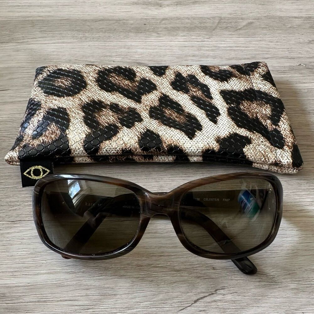 Kate Spade Celeste Sunglasses Golden Tortoise Brown with Leopard Print Sleeve
